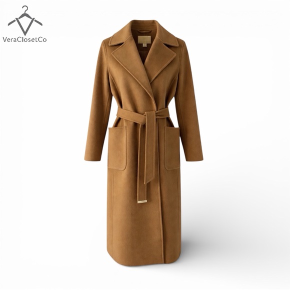 Michael Kors Jackets & Blazers - Michael Kors Camel Wool Wrap Coat Size L NWOT